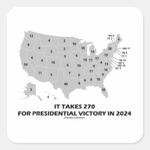 It Takes 270 For Presidential Victory In 2024 Map Square Sticker