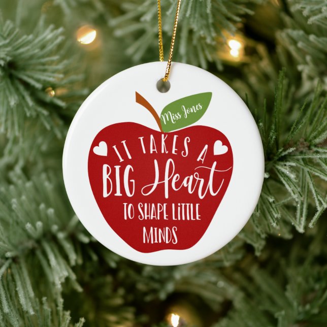 it takes a big heart teacher apple christmas gift ceramic ornament (Tree)
