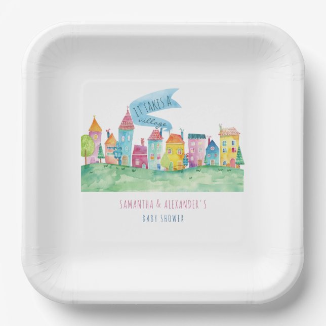 It Takes A Village Adoption Foster IVF Baby Shower Paper Plate (Front)