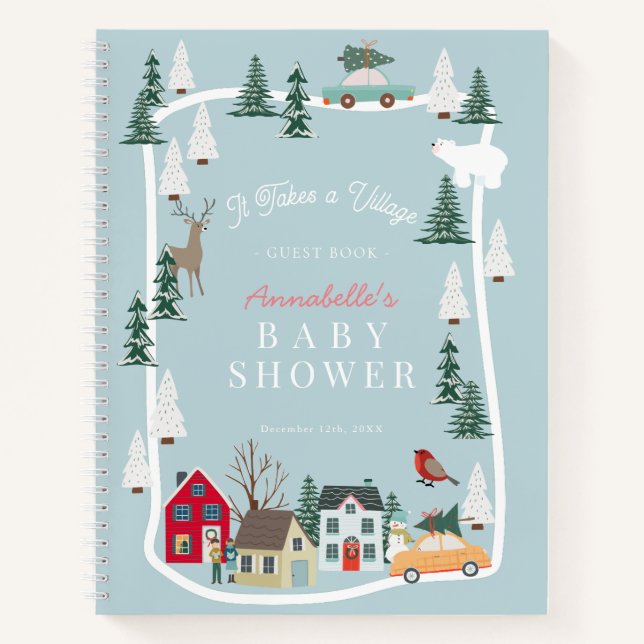 It Takes A Village Blue Baby Shower Guest Book (Front)