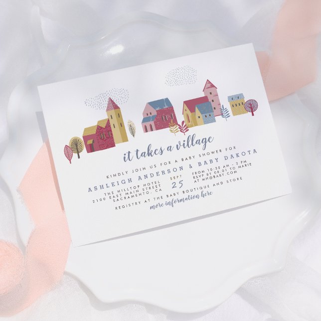 It Takes A Village Blue Boy Baby Shower Invitation (Creator Uploaded)