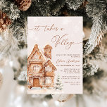 It Takes a Village Christmas Winter Baby Shower Invitation<br><div class="desc">The It Takes a Village Christmas Winter Baby Shower Invitation with a gingerbread house theme and a creates a charming and cozy winter wonderland scene. The invitation features a delightful, whimsical village of gingerbread houses dusted with “snow” icing, surrounded by delicate snowflakes. Each house, intricately decorated with icing, gumdrops, and...</div>