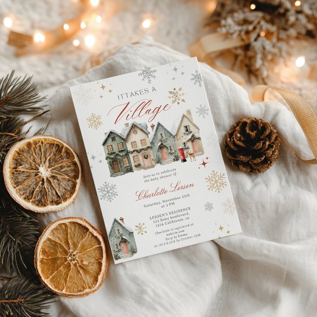 it takes a Village Christmas Winter Baby Shower Invitation (it takes a Village Christmas Winter Baby Shower Invitation)
