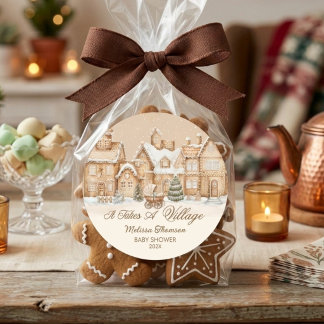 It Takes A Village Gingerbread Winter Baby Shower  Classic Round Sticker