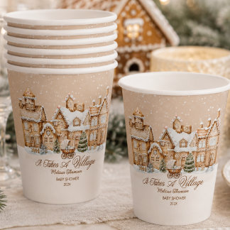 It Takes A Village Gingerbread Winter Baby Shower  Paper Cups