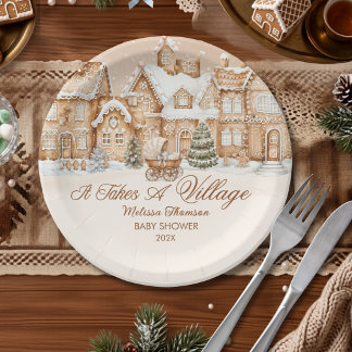 It Takes A Village Gingerbread Winter Baby Shower  Paper Plate