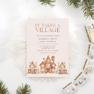 It Takes a Village Holiday Town Baby Shower Invitation