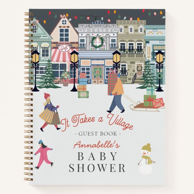It Takes A Village Holiday Town Baby Shower Notebook (Front)