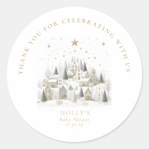 It Takes a Village Snowy Whimsical Baby Shower Classic Round Sticker