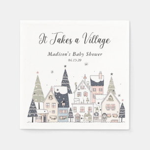It Takes a Village Snowy Whimsical Baby Shower  Napkin