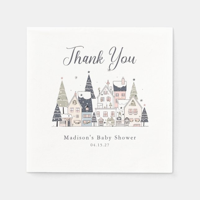 It Takes a Village Snowy Whimsical Baby Shower  Napkin (Front)