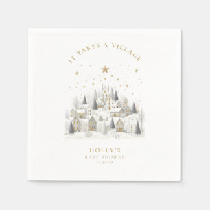 It Takes a Village Snowy Whimsical Baby Shower  Napkin