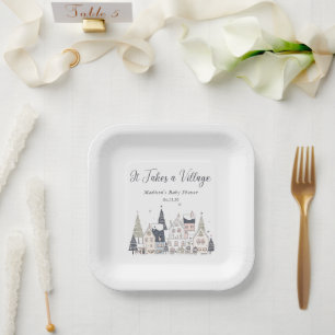 It Takes a Village Snowy Whimsical Baby Shower  Paper Plate