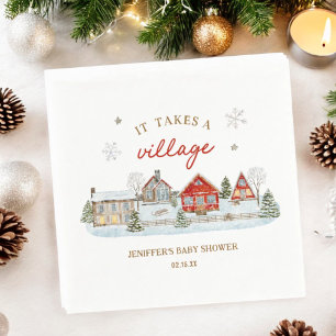 It Takes a Village Snowy Winter Baby Shower Napkin