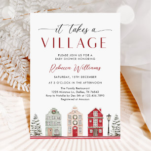 It Takes a Village Winter Christmas Baby Shower Invitation