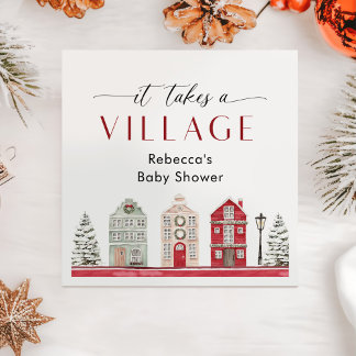 It Takes a Village Winter Christmas Baby Shower Napkin