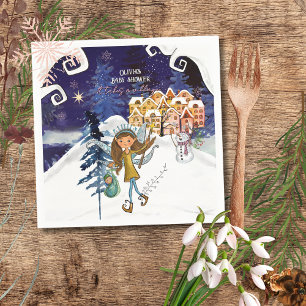 It Takes a Village Winter Fairy Girl Baby Shower  Napkin