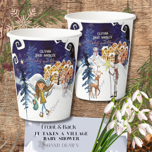 It Takes a Village Winter Fairy Girl Baby Shower  Paper Cups