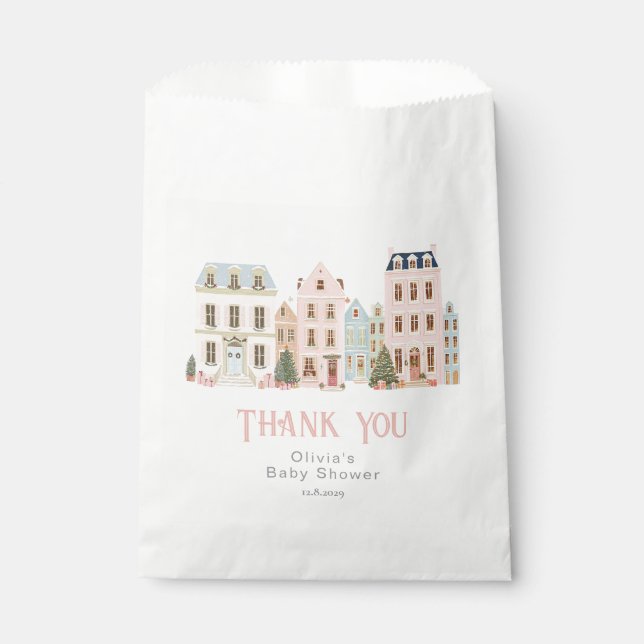It takes a Village Winter Pink Snow Thank you Favour Bag (Front)