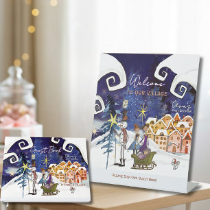 It Takes a Village Winter Welcome & Guest book Pedestal Sign