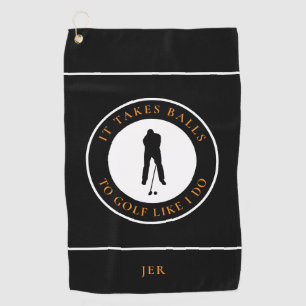 It Takes Balls Golfer Humour Black Orange Golf Towel
