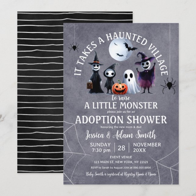 It Takes Haunted Village Halloween Adoption Shower Invitation (Front/Back)