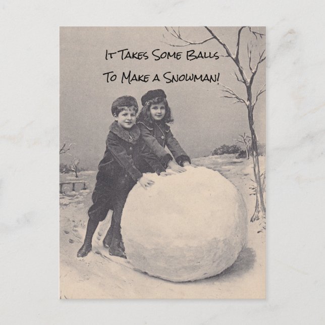 It Takes Some Balls To Make a Snowman funny PCs Holiday Postcard (Front)