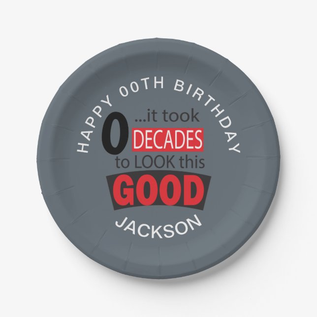 It Took 0 Decades to Look this Good - Grey Paper Plate (Front)