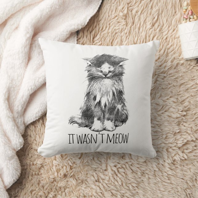 It Wasn't Meow Cute Fluffy Kitten Throw Pillow (Blanket)