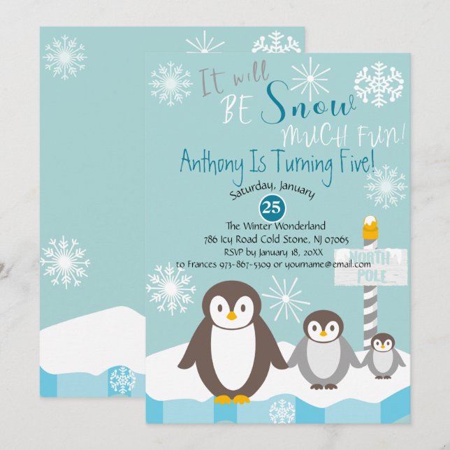 It Will Be Snow Much Fun Birthday Invitation (Front/Back)