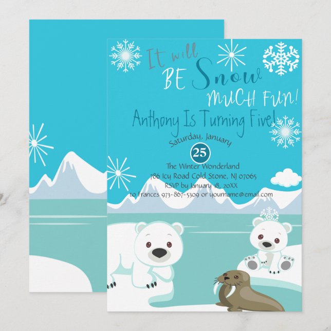 It Will Be Snow Much Fun Birthday Invitation (Front/Back)