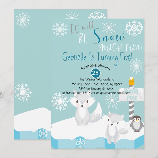 It Will Be Snow Much Fun Birthday Invitation (Front/Back)