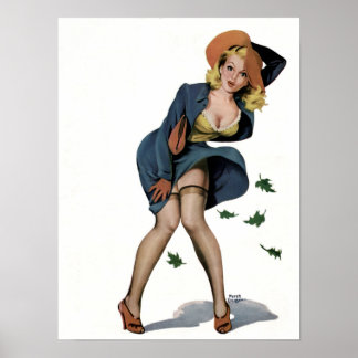 It' windy out ! Vintage Pin up girl art poster