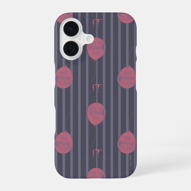 IT - You'll Float Too Balloon Striped Pattern iPhone 16 Case (Back)