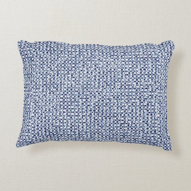 Itajime Shibori Blue Check Textile Geometric Weave Accent Pillow (Back)