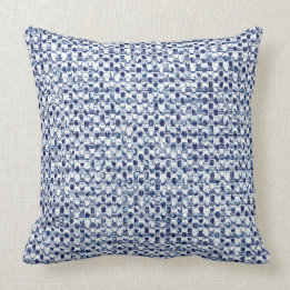 Itajime Shibori Blue Check Textile Geometric Weave Throw Pillow