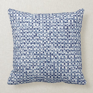 Itajime Shibori Blue Check Textile Geometric Weave Throw Pillow