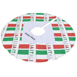 Italia Bandiera Italiana Tiled Black Personalize Faux Linen Tree Skirt