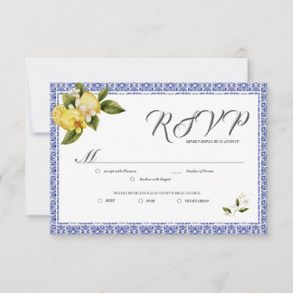 Italia Blue Watercolor Lemon RSVP Card