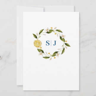Italia Blue Watercolor Lemon Wedding Invitation