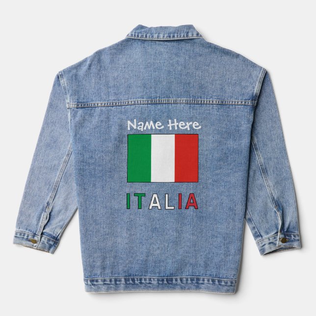 Italia e Bandiera Italiana Black Personalization Denim Jacket (Back)
