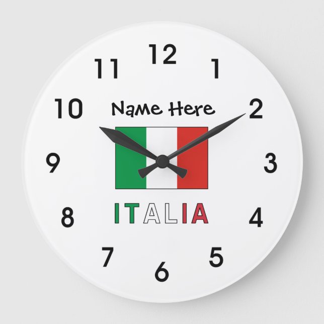 Italia e Bandiera Italiana con il Tuo Nome Large Clock (Front)