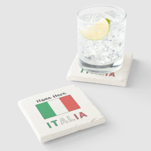 Italia e Bandiera Italiana con il Tuo Nome Stone Coaster