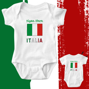 Italia e Bandiera Italiana Green Personalization  Baby Bodysuit