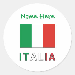 Italia e Bandiera Italiana Green Personalization  Classic Round Sticker