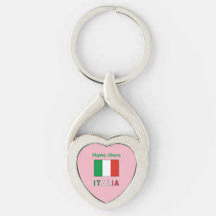 Italia e Bandiera Italiana Green Personalization  Keychain