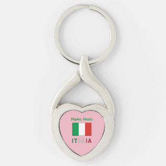 Italia e Bandiera Italiana Green Personalization Keychain