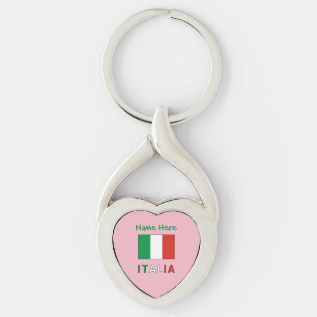 Italia e Bandiera Italiana Green Personalization  Keychain (Front)