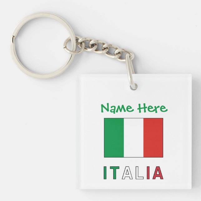 Italia e Bandiera Italiana Green Personalization  Keychain (Front)