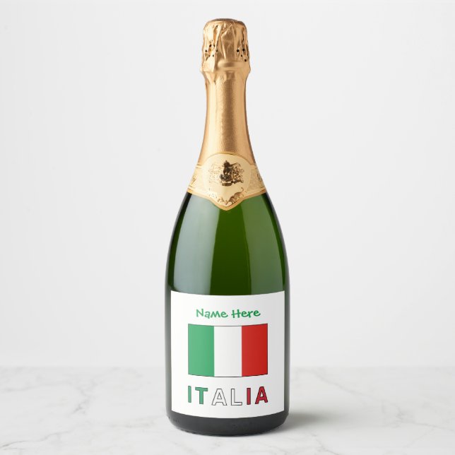 Italia e Bandiera Italiana Green Personalization  Sparkling Wine Label (Front)